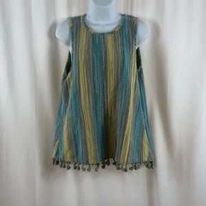 W5 Cotton blend striped sleeveless tassel hemmed top M